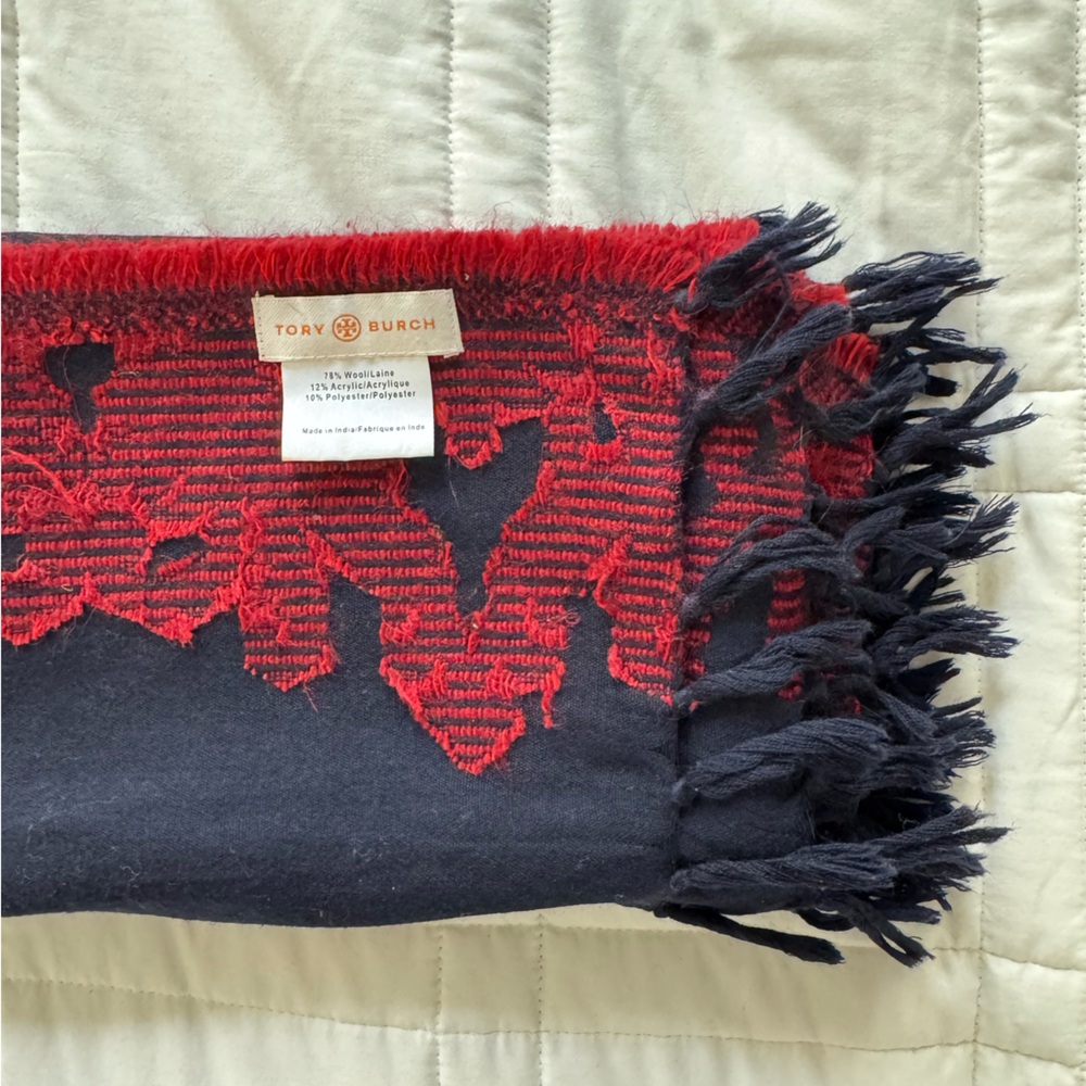 Tory Burch - Wool Scarf (navy and red)